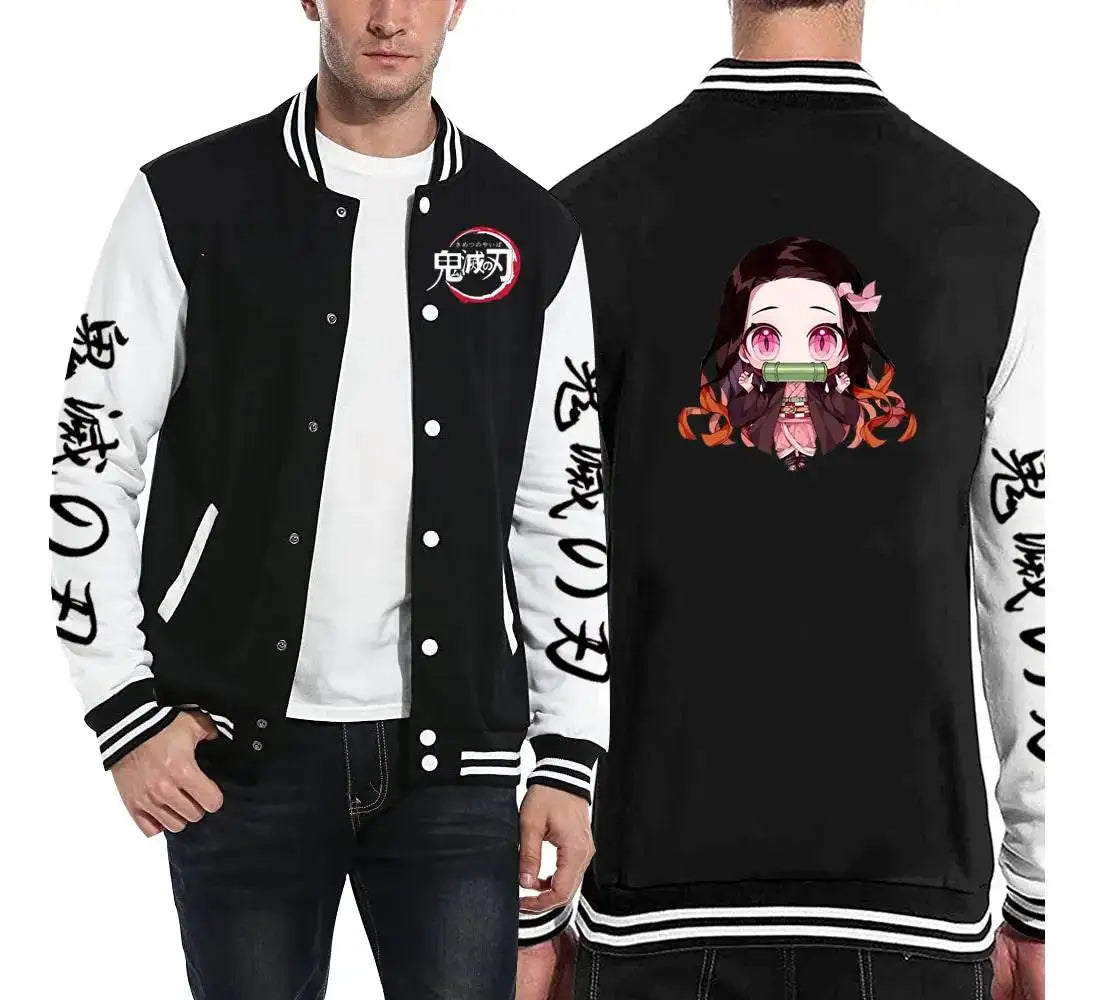 Demon Slayer Tanjiro Black White Varsity Baseball Jacket