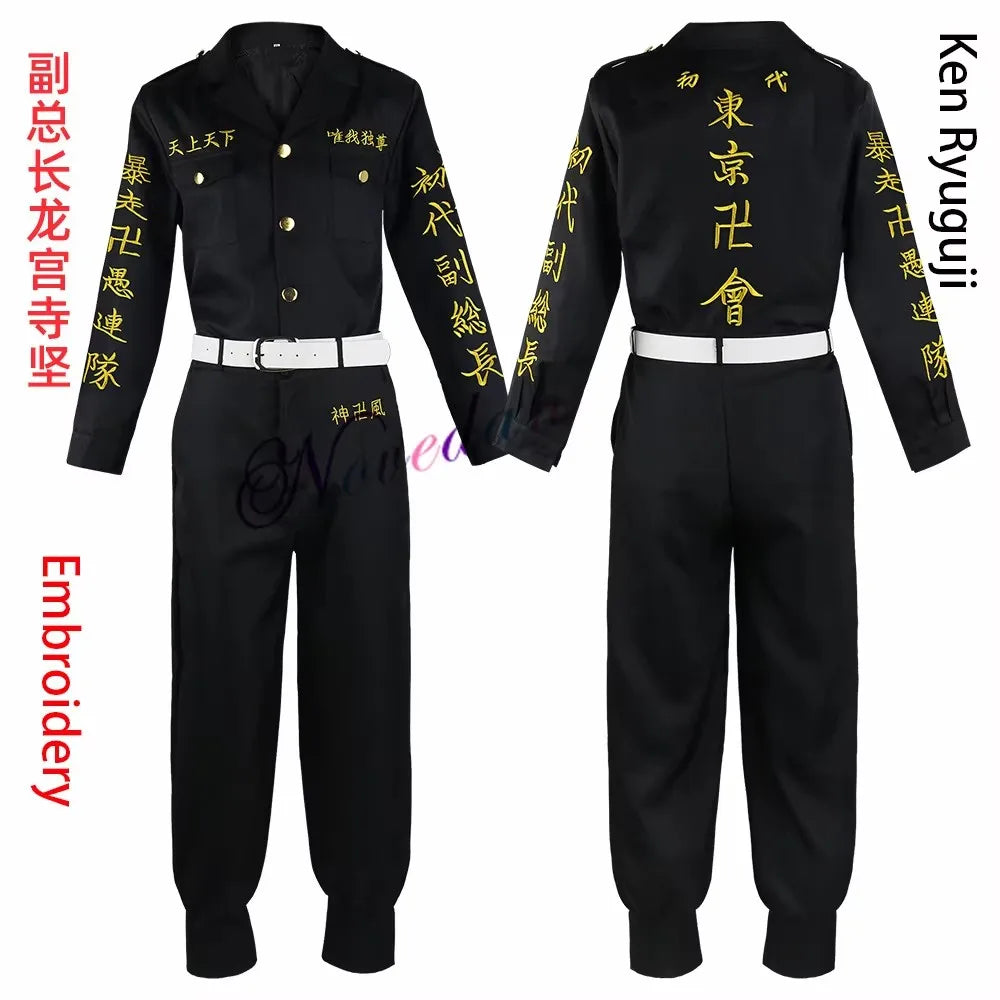 Anime Sano Manjiro Cosplay Costume Tokyo Revengers Manji Gang Mikey Ken Embroidery Jacket Cloak Uniform For Halloween Party