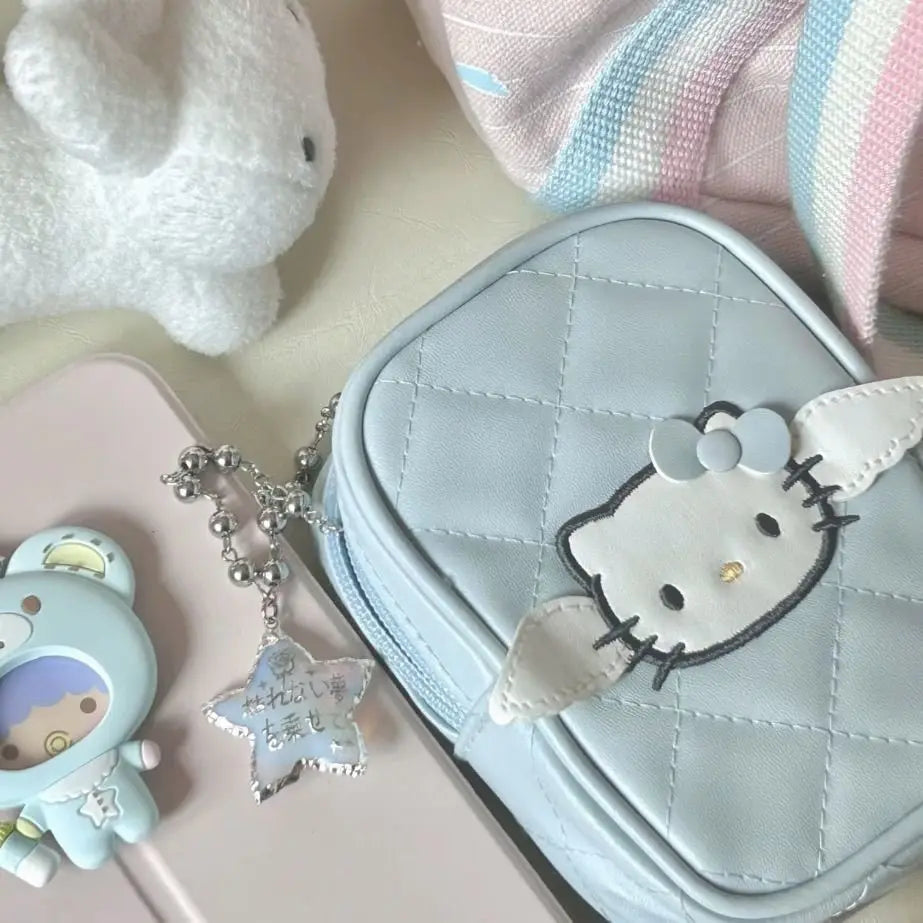 Hello Kitty Wallet Sanrio Embroidery Bag Camera Bag Anime KT Diamond Storage Bag Kawaii Purses and Handbags Birthday Gift