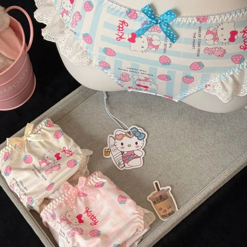 Hello Kitty Anime Characters Cartoon Cute Printed Pattern Girl Underwear Creative Kawaii Girl Heart Sweet Triangle Pants Gift