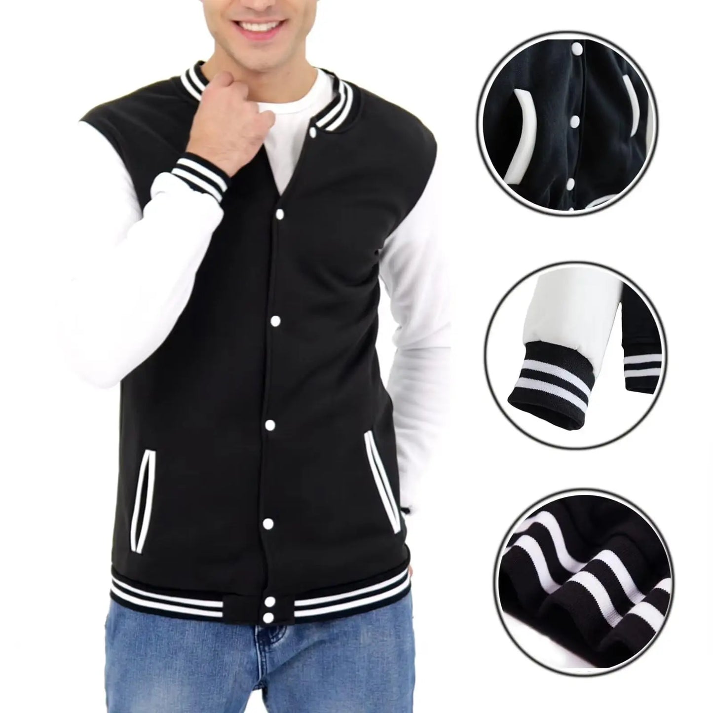 Demon Slayer Tanjiro Black White Varsity Baseball Jacket