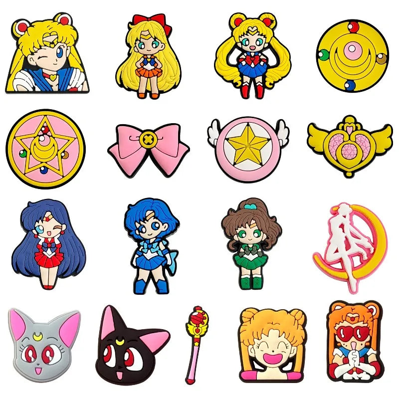 Sailor Moon cartoon cute Tsukino Usagi girl holes shoes flower fashion personality trendy decoration DIY detachable accessories