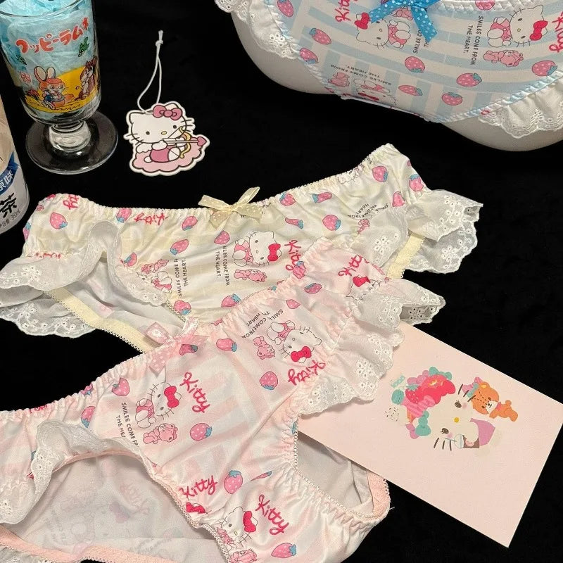 Hello Kitty Anime Characters Cartoon Cute Printed Pattern Girl Underwear Creative Kawaii Girl Heart Sweet Triangle Pants Gift