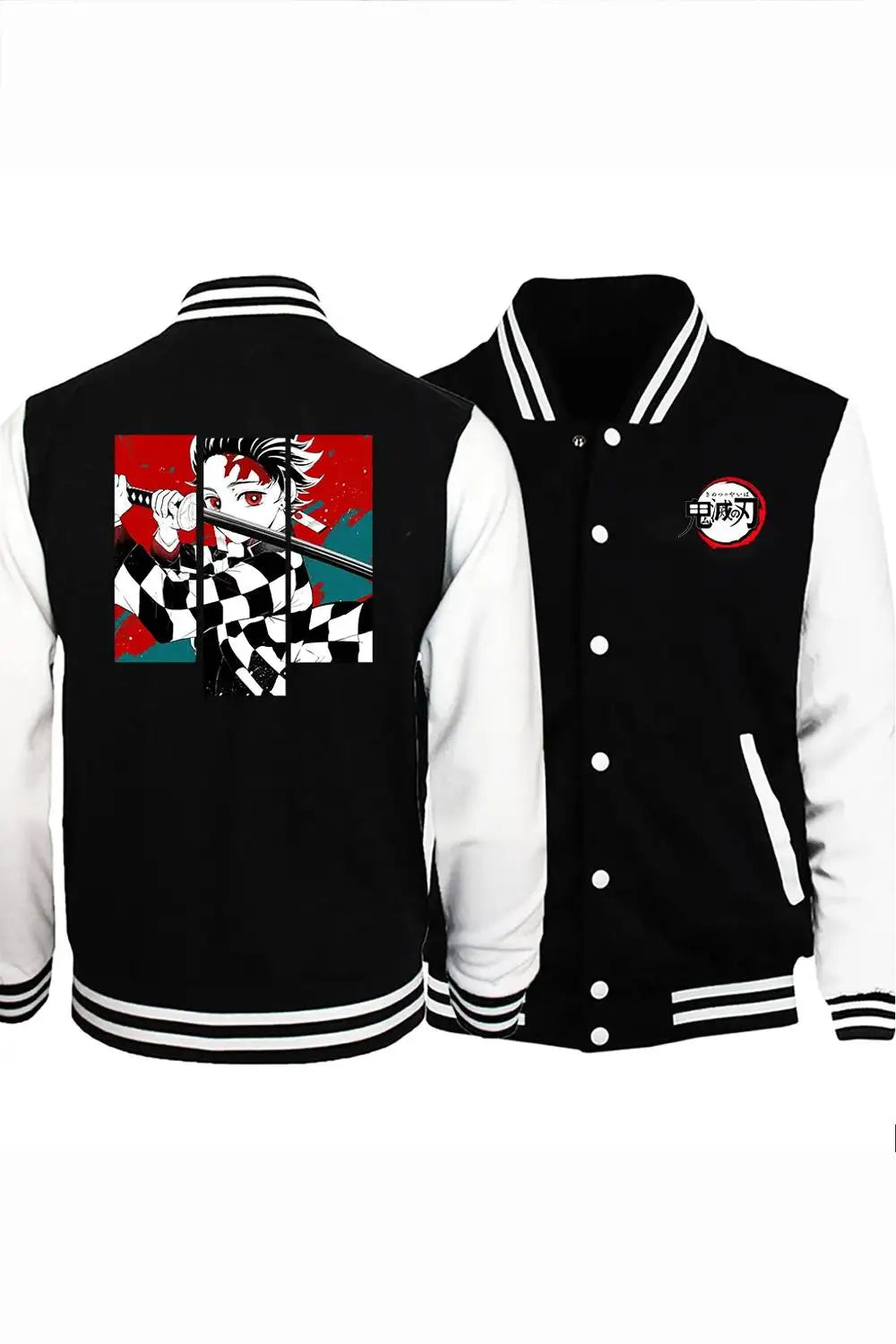 Demon Slayer Tanjiro Black White Varsity Baseball Jacket