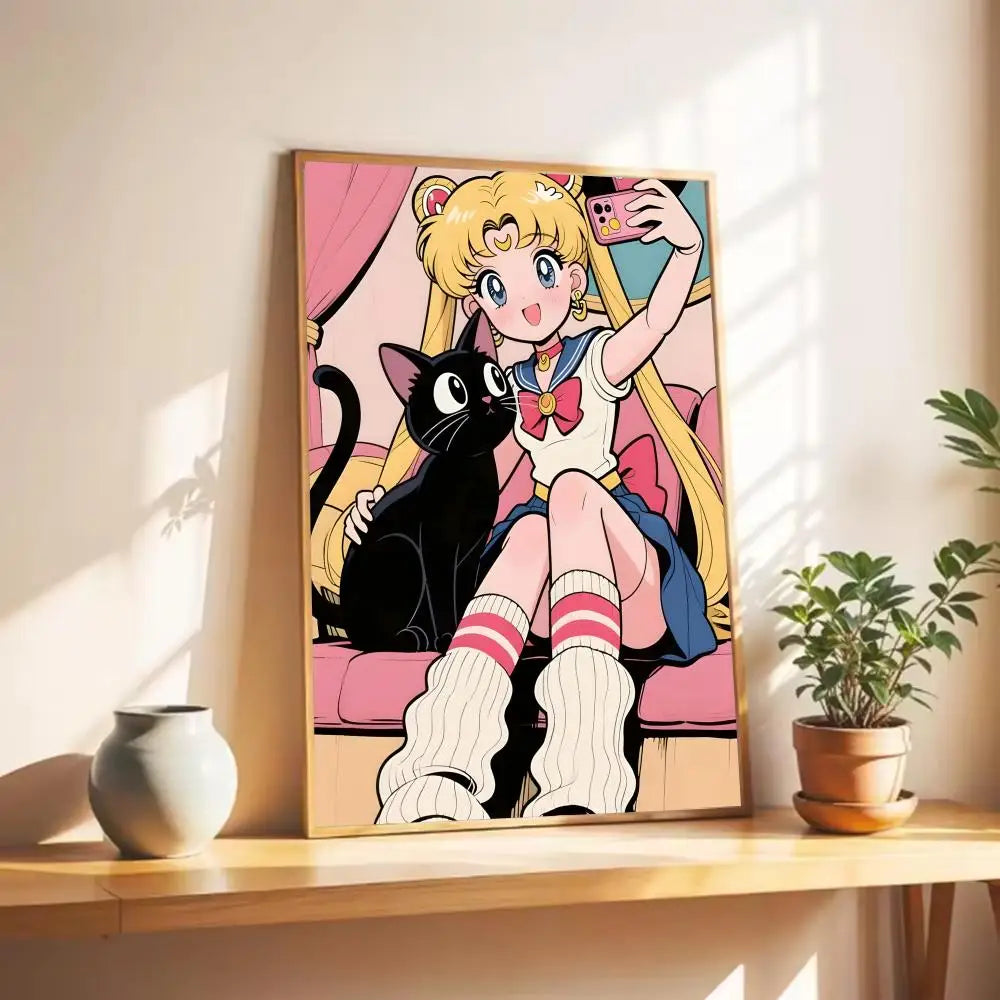Cute S-Sailor M-Moon Poster Wall Art Print Poster Decorative Mural Home Decor Gift Unframed