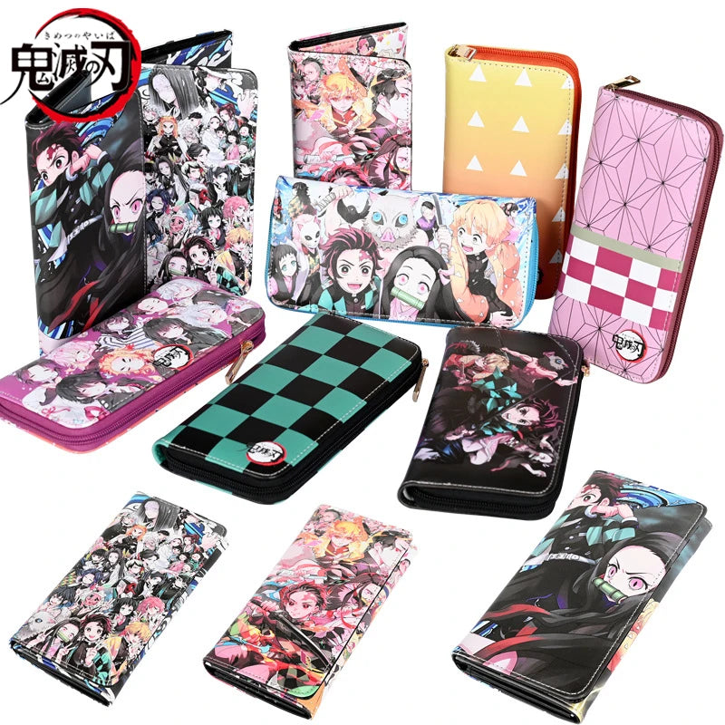 Anime  Demon Slayer Kimetsu No Yaiba Tanjiro Kamado Nezuko Wallets Long PU Leather Wallet Anime Purse Cosplay Accessories Gifts