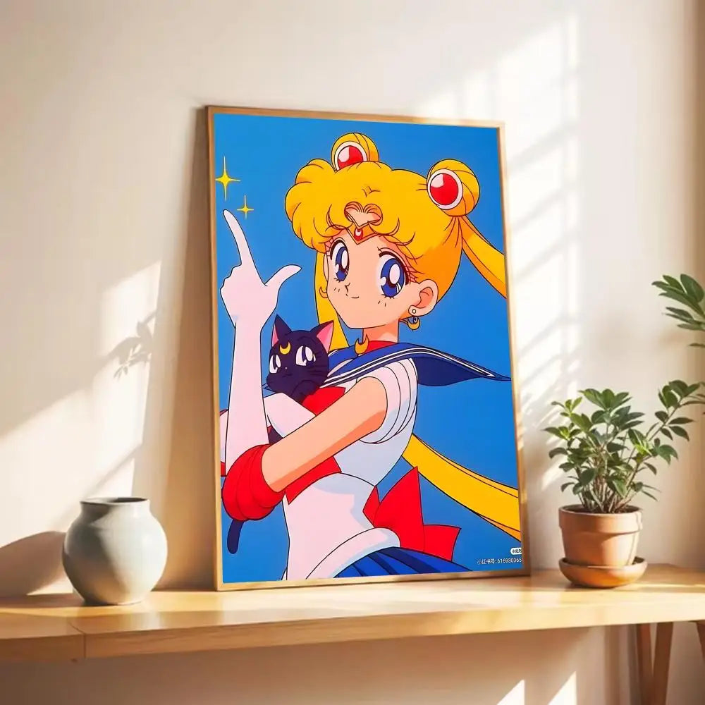 Cute S-Sailor M-Moon Poster Wall Art Print Poster Decorative Mural Home Decor Gift Unframed
