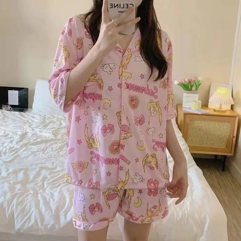 Sailor Moon pajamas for women in spring and autumn new style ins style cartoon loose outer wear long-sleeved home clothes set