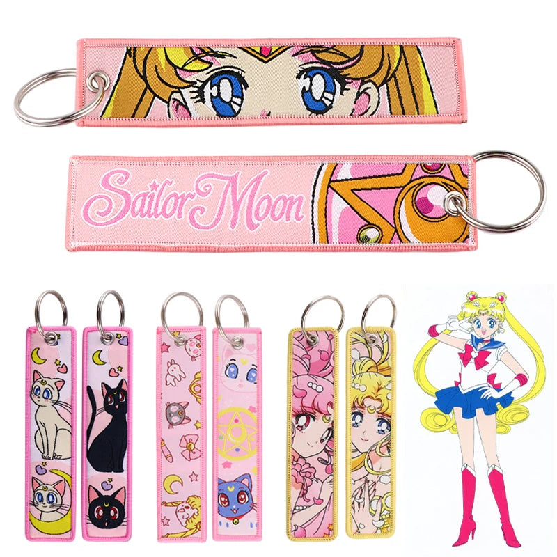 Sailor Moon Keychain Usagi Anime Embroidery Key Tag Motorcycles Cars Backpack Chaveiro Keychain Fashion Key Ring Friends Gift