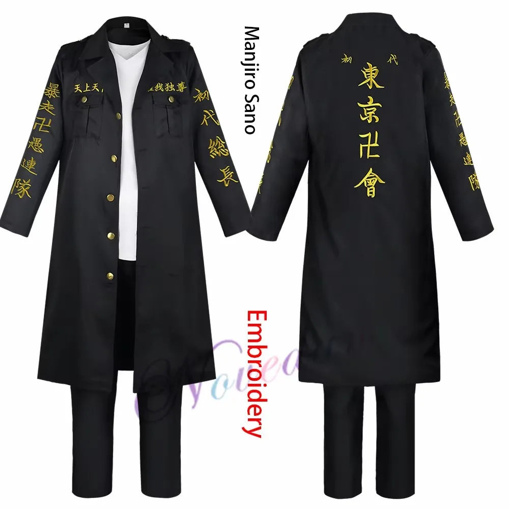 Anime Sano Manjiro Cosplay Costume Tokyo Revengers Manji Gang Mikey Ken Embroidery Jacket Cloak Uniform For Halloween Party