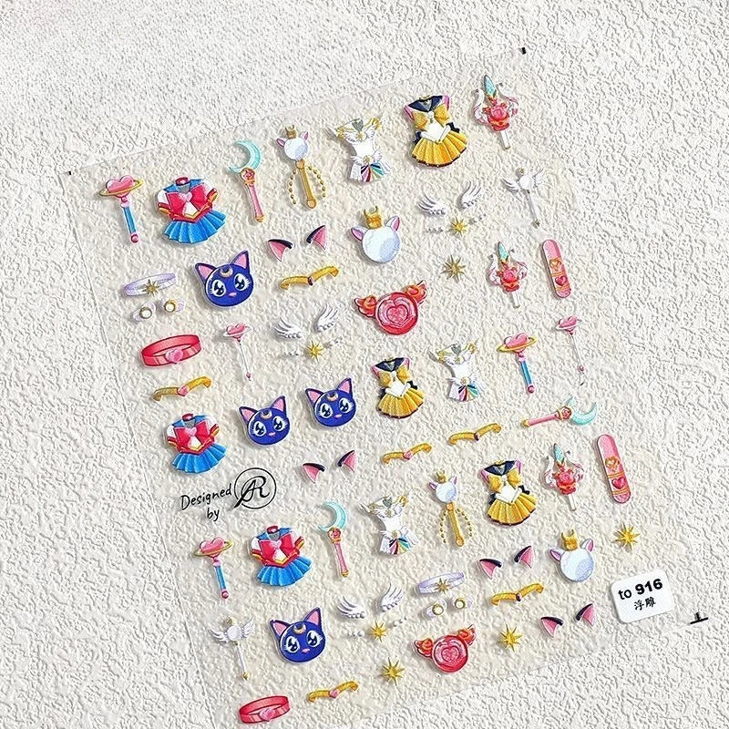 New Sailor Moon Luna Mizuno Ami Tsukino Usagi Sweet Cute Waterproof Nail Art Patch Creative Simple Cartoon Nail Decoration Gift