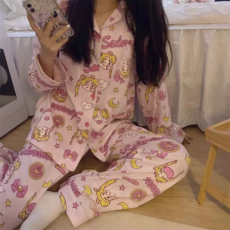Sailor Moon pajamas for women in spring and autumn new style ins style cartoon loose outer wear long-sleeved home clothes set