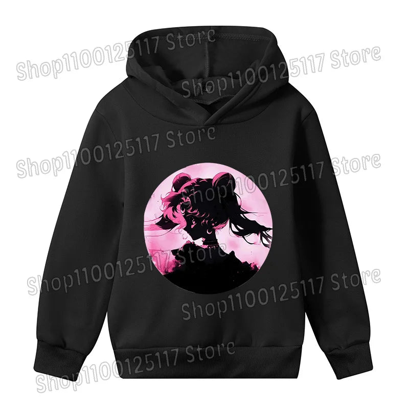 Sailor Moon Hoodie with Hat for Children Cartoon Printed Kawaii Sweatshirt Autumn Spring Kid Clothing Long Sleeve Hooded Clothes