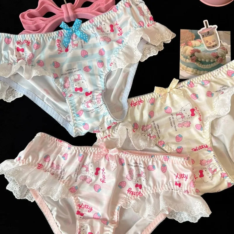 Hello Kitty Anime Characters Cartoon Cute Printed Pattern Girl Underwear Creative Kawaii Girl Heart Sweet Triangle Pants Gift