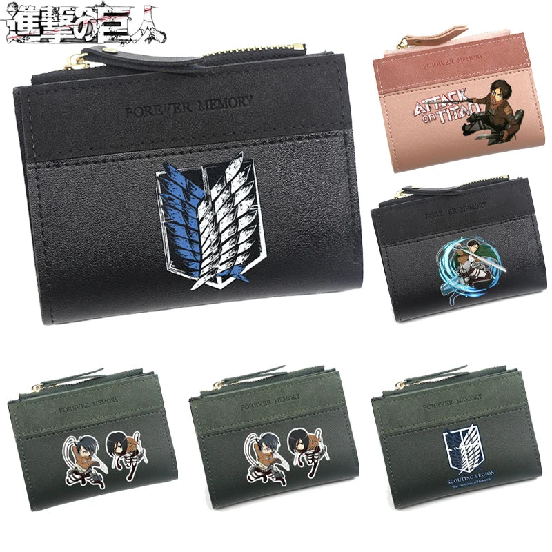Attack on Titan Eren Jaeger PU Wallets for Man Women Fashion Short Wallet Anime Levi Ackerman Coin Purse ID Card Holders Bags