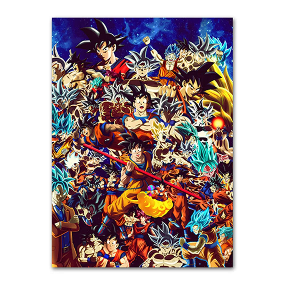 Dragon Ball Goku Van Gogh Starry Night Canvas Poster - Anime Art Wall Decor