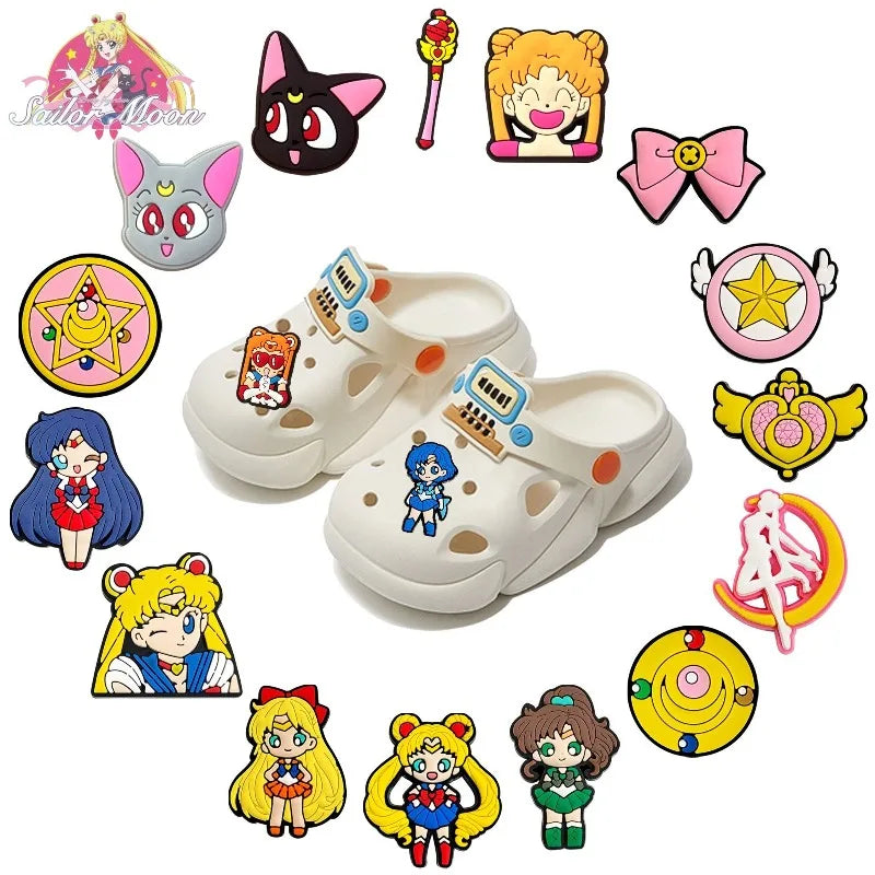 Sailor Moon cartoon cute Tsukino Usagi girl holes shoes flower fashion personality trendy decoration DIY detachable accessories