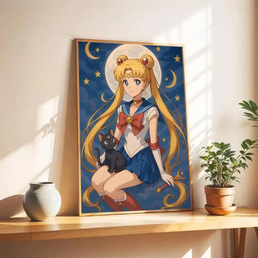 Cute S-Sailor M-Moon Poster Wall Art Print Poster Decorative Mural Home Decor Gift Unframed