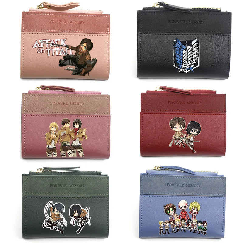 Attack on Titan Eren Jaeger PU Wallets for Man Women Fashion Short Wallet Anime Levi Ackerman Coin Purse ID Card Holders Bags