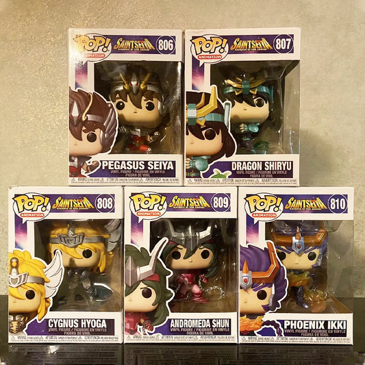 Funko Pop Saint Seiya Action Figure Cygnus Hyoga #808 Dragon Shiryu #807 Andromeda Shun #809 Phoenix Ikki #810 Vinyl Dolls Toys