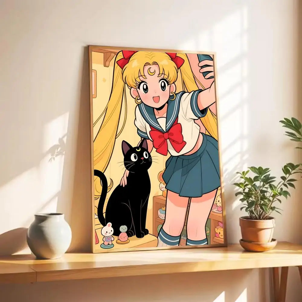 Cute S-Sailor M-Moon Poster Wall Art Print Poster Decorative Mural Home Decor Gift Unframed