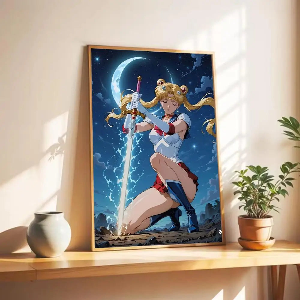 Cute S-Sailor M-Moon Poster Wall Art Print Poster Decorative Mural Home Decor Gift Unframed