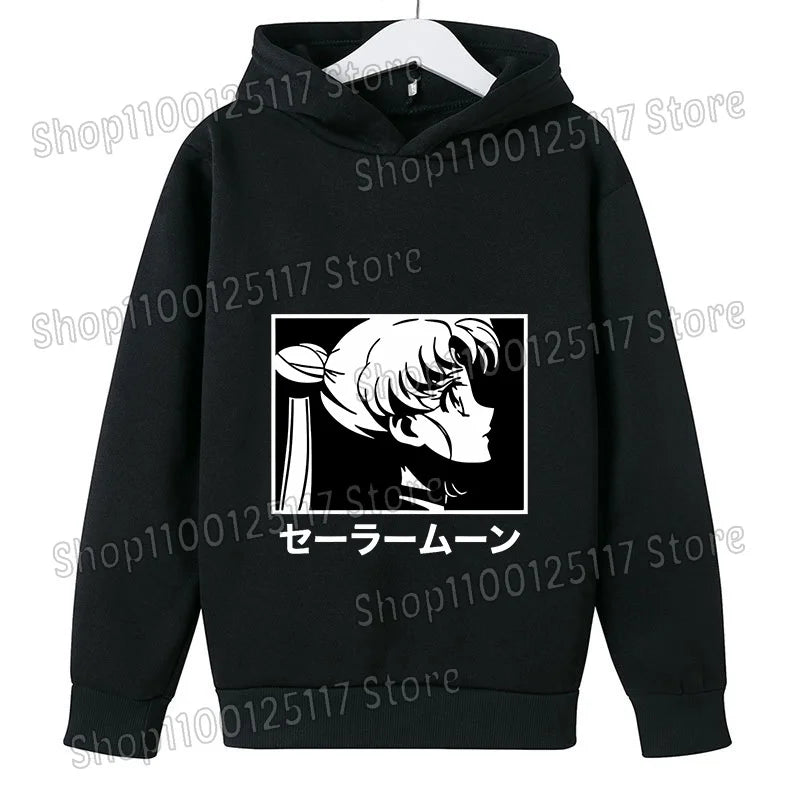 Sailor Moon Hoodie with Hat for Children Cartoon Printed Kawaii Sweatshirt Autumn Spring Kid Clothing Long Sleeve Hooded Clothes