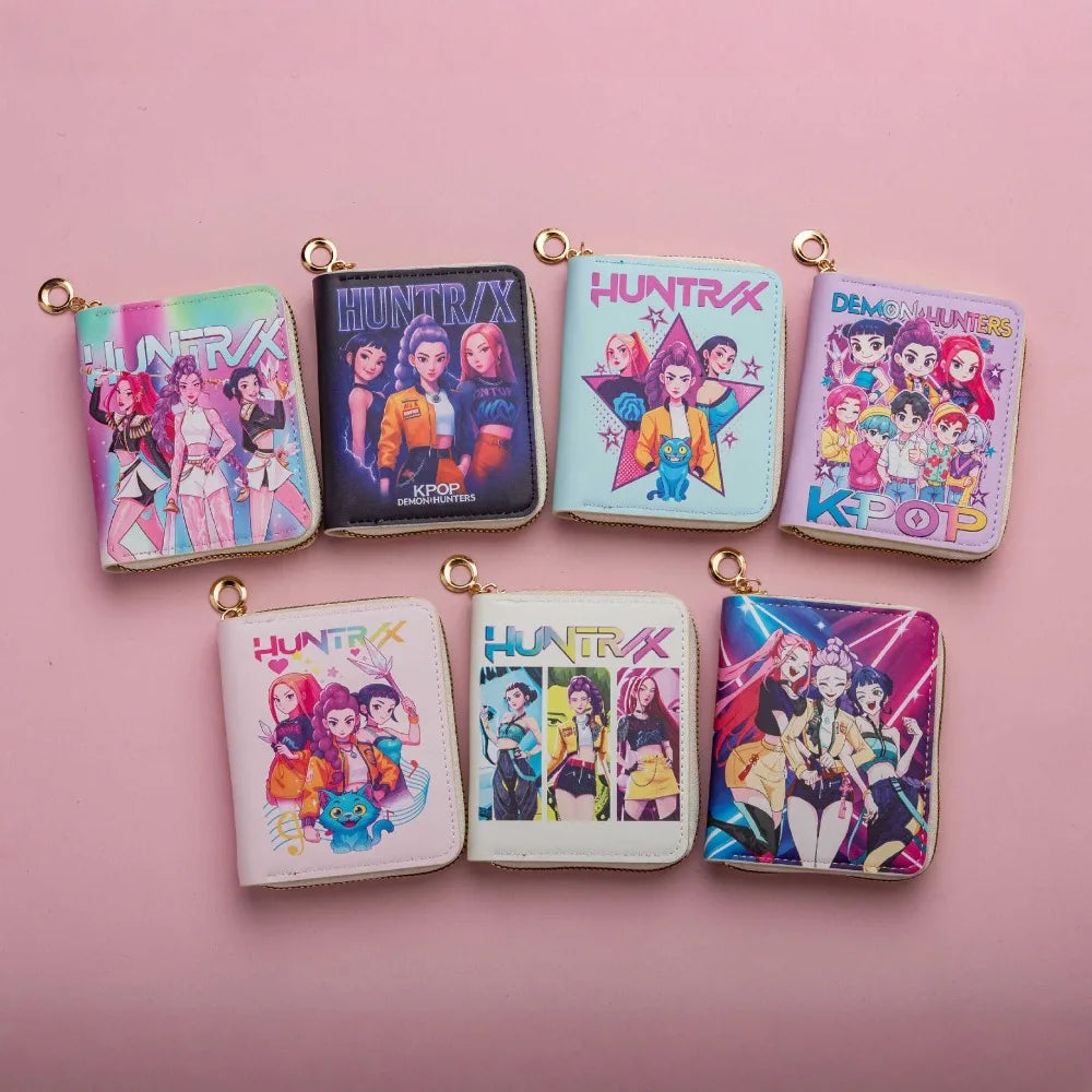 kpop Demon Hunters PU Short Women's Cartoon Wallet k-pop Coin Pack Card Pack Portable k pop HUNTRX Rumi Mira Zoey Fan Wallet ﻿
