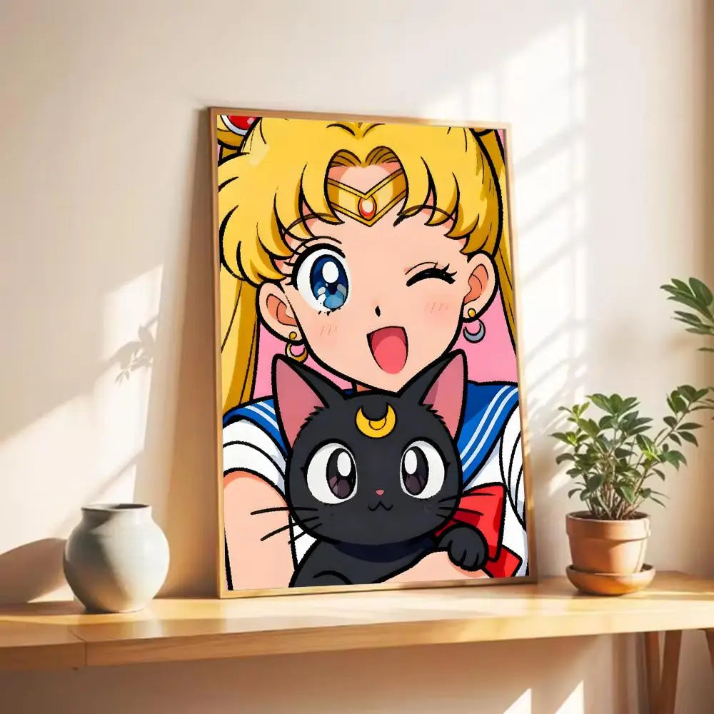Cute S-Sailor M-Moon Poster Wall Art Print Poster Decorative Mural Home Decor Gift Unframed
