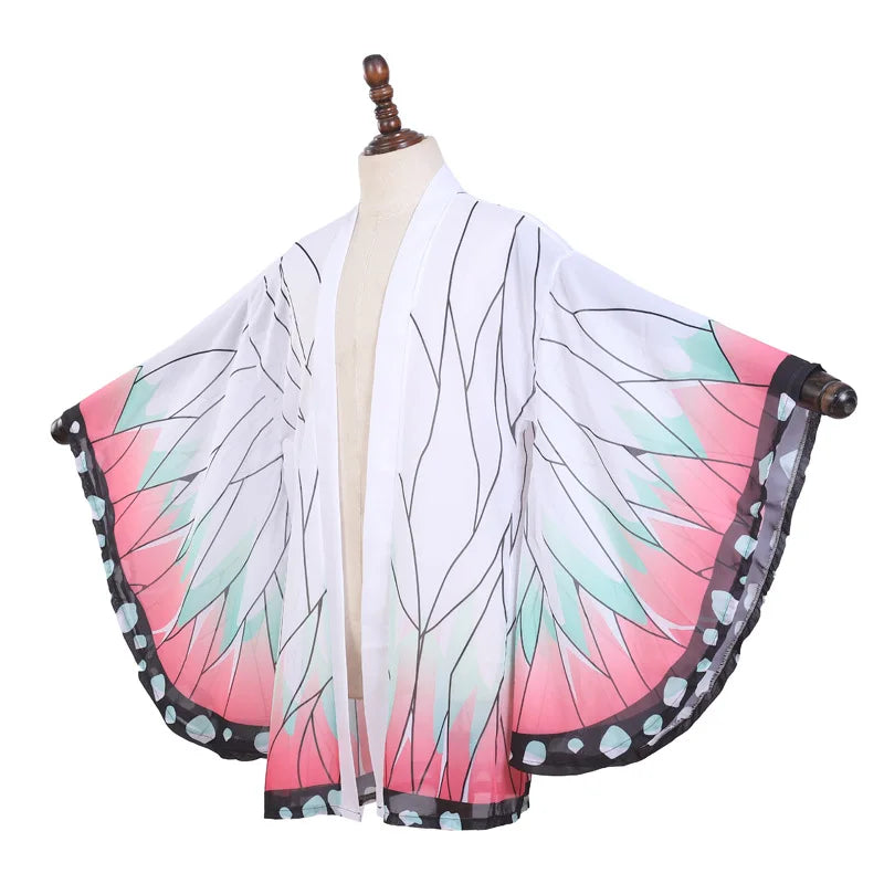 Japanese Anime Kochou Shinobu Cosplay Costume Summer Woman Kimono Cardigan Cloak Beach Vacation Butterfly Robe Tops