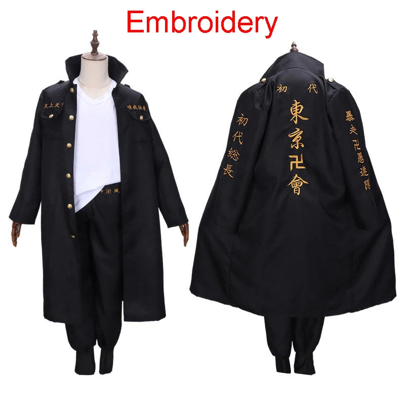 Anime Sano Manjiro Cosplay Costume Tokyo Revengers Manji Gang Mikey Ken Embroidery Jacket Cloak Uniform For Halloween Party