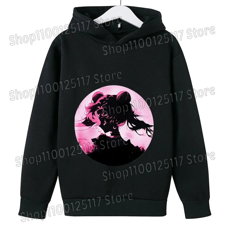 Sailor Moon Hoodie with Hat for Children Cartoon Printed Kawaii Sweatshirt Autumn Spring Kid Clothing Long Sleeve Hooded Clothes