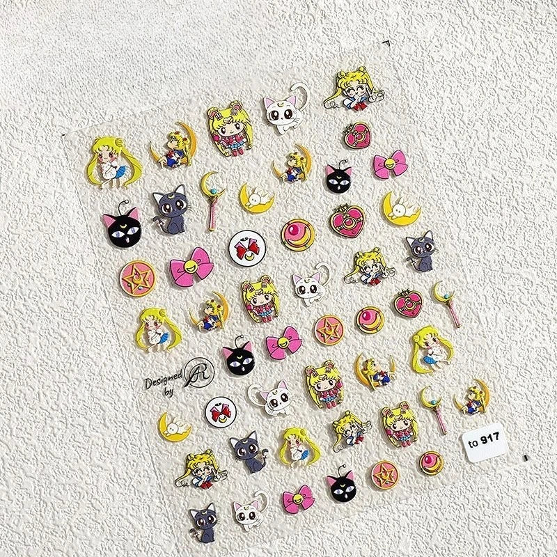 New Sailor Moon Luna Mizuno Ami Tsukino Usagi Sweet Cute Waterproof Nail Art Patch Creative Simple Cartoon Nail Decoration Gift