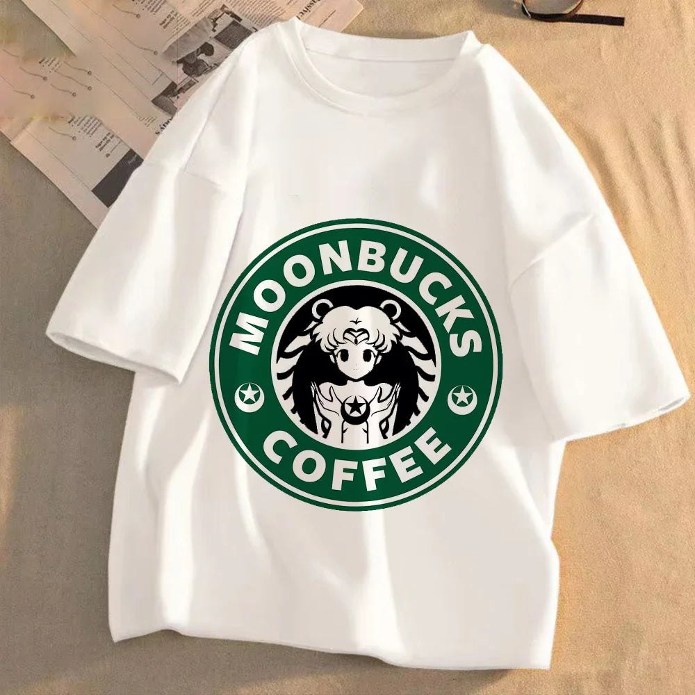 Sailor Moon Women Anime Casual T-shirt Summer Adult Cartoon Cute Tees Round Neck Printed Clothing Short Sleeve Fashion Tops Gift