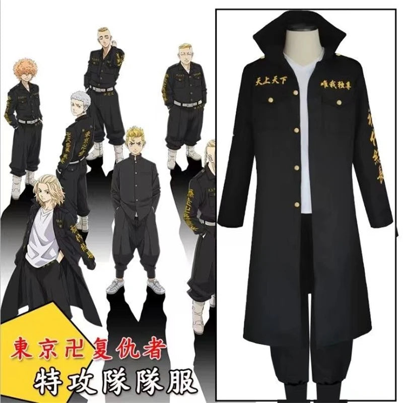 Anime Sano Manjiro Cosplay Costume Tokyo Revengers Manji Gang Mikey Ken Embroidery Jacket Cloak Uniform For Halloween Party
